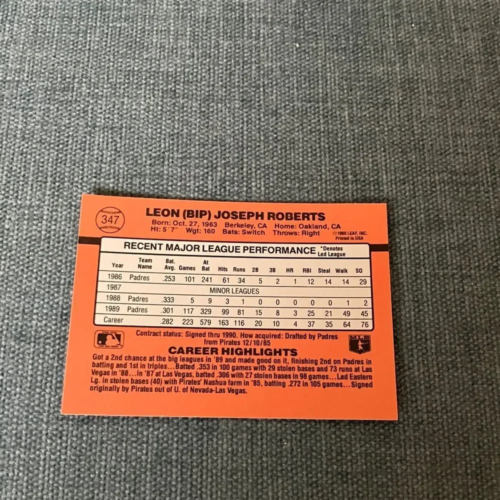 1990 Donruss San Diego Padres Baseball Card Trading Card